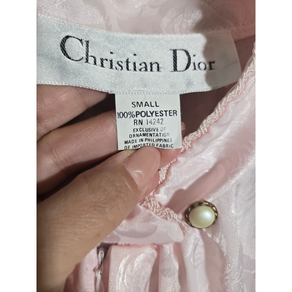 Christian Dior Vintage Pink Floral Jacquard Satin Nightgown Long Sleeve Small - Picture 5 of 13